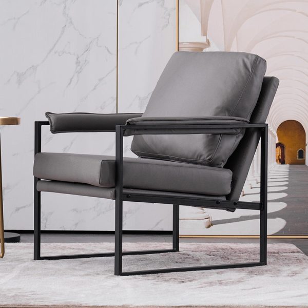 Contemporary Scandinavian Fabric Velvet Leather Carbon Steel Latex Sponge Square Accent Chair Backrest Armrest For Living Room - Image 17