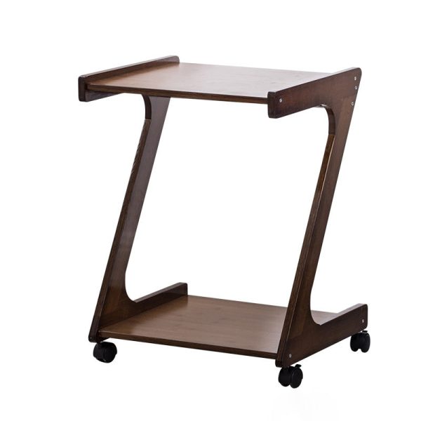 Traditional Vintage Z-Shaped Wood Removable End Table 2-Tier Universal Wheel For Living Room - Image 25