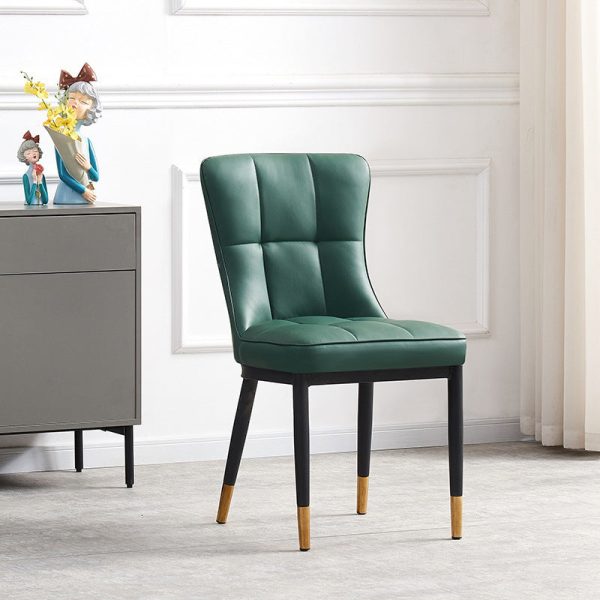 Contemporary Nordic Square Lattice Upholstered Leather Carbon Steel Dining Chair Backrest For Dining Room - Image 2