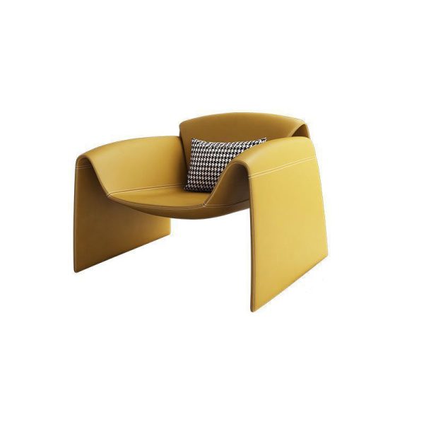 Modern Minimalist Trapezoid Back Plywood Leather Lambswool Accent Chair Backrest Armrest For Living Room - Image 26