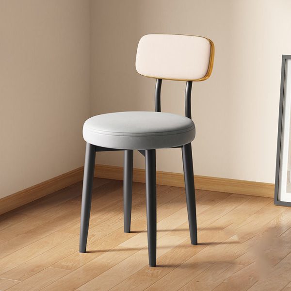 Modern Minimalist Round Upholstered Rectangular Back Leather Metal Dining Chair For Dining Room - Image 2