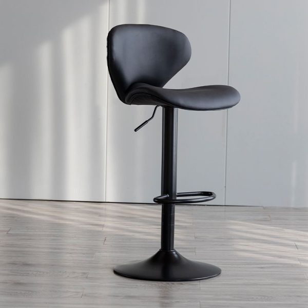 Contemporary Simplicity Curved PU Leather Liftable Swivel Bar Stool Backrest Footrest For Dining Room - Image 12