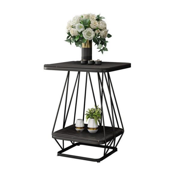 Contemporary Nordic Square Geometric Slab Iron End Table 2-Tier For Living Room - Image 17