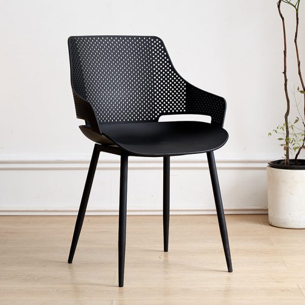 Modern Minimalist Square Hollowed Out Dots Backrest Plastic Iron Dining Chair Armrest For Dining Room - Image 19