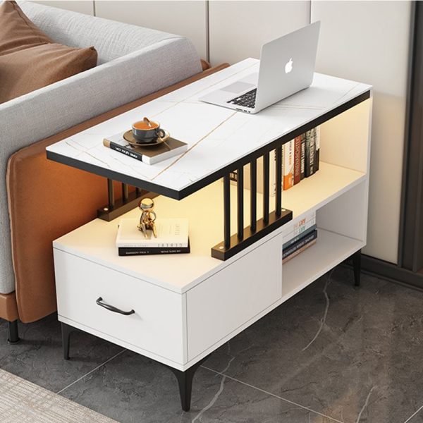 Contemporary Simplicity Rectangular Glass Top End Table 2-Tier Cabinet For Living Room - Image 16