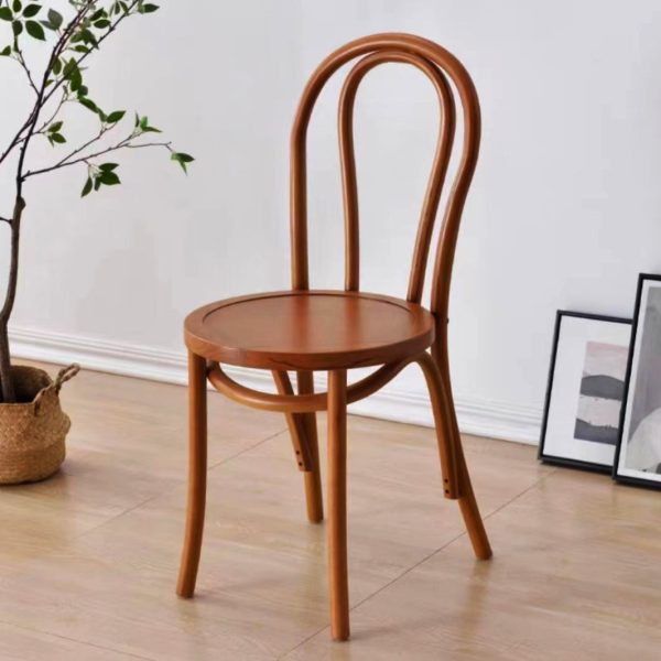 Traditional Chinese Round Wood Rattan Dining Chair Four Legs Backrest For Dining Room - Image 18