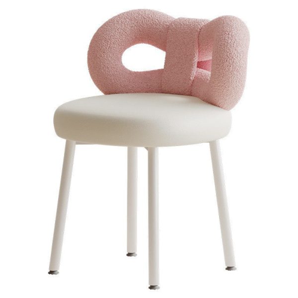 Modern Art Deco Butterfly Knot Round Lambswool Leather Metal Vanity Stool Backrest Armless For Bedroom - Image 17