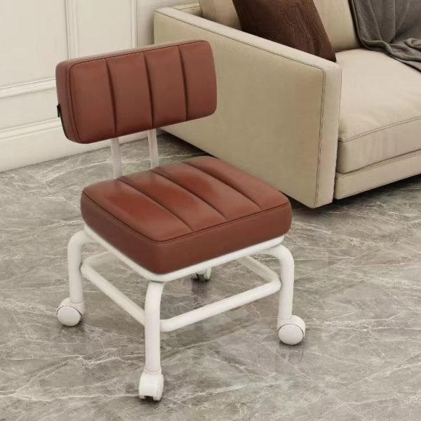 Contemporary Scandinavian Square Leather Upholstered Movable Footstool Backrest Caster For Living Room - Image 10