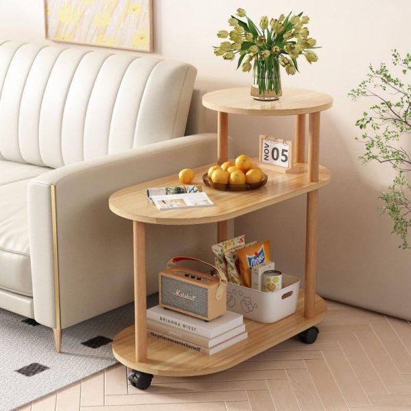 Modern Minimalist Removable Oval Round Plank Solid Wood End Table 3-Tier For Living Room - Image 3