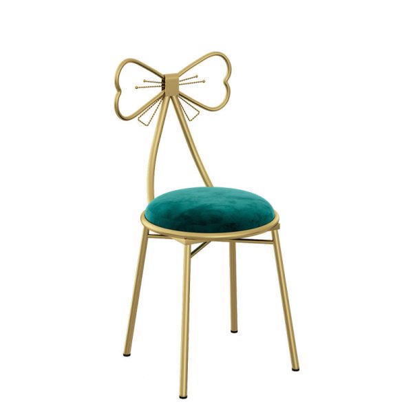 Contemporary Creative Bow Round Upholstered Velvet Metal Vanity Stool Backrest For Bedroom - Image 4