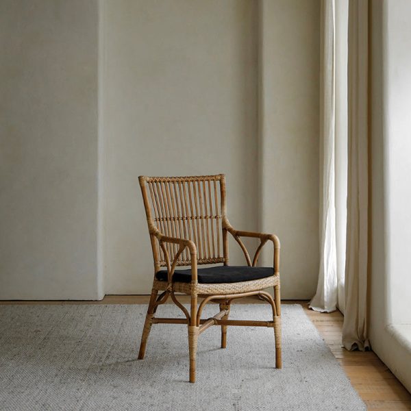 Traditional Chinese Square Wood Weaving Dining Chair Four Legs Backrest Armrest For Dining Room - Image 12