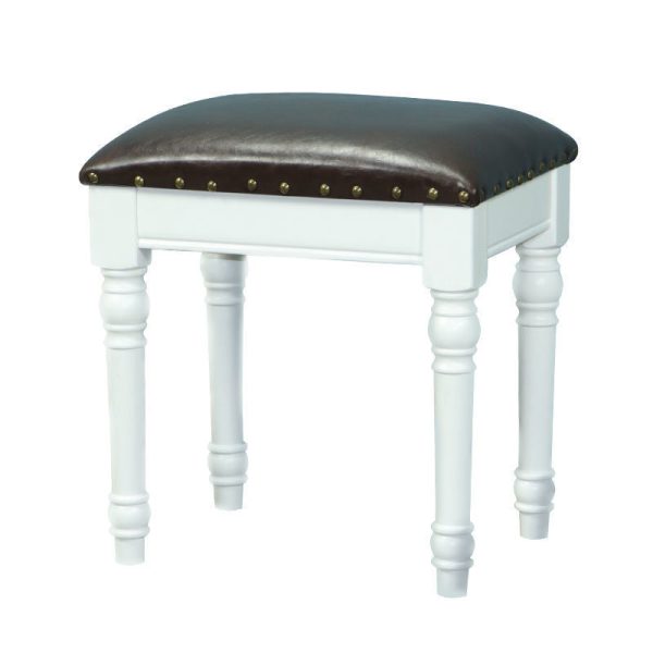 Contemporary Scandinavian Square Linen Leather Solid Wood Vanity Stool Backless Armless For Bedroom - Image 20