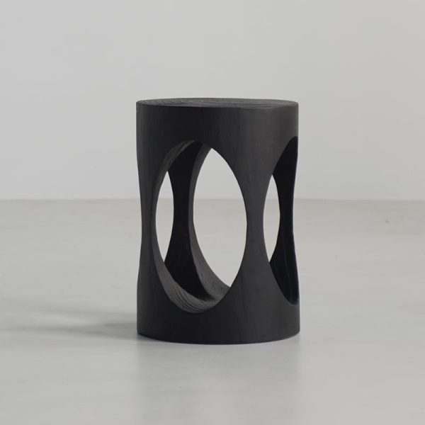 Traditional Japanese Wabi-sabi Wood Geometric Design End Table For Living Room - Image 9
