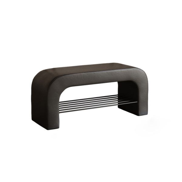 Modern Minimalist Long Rectangle Lambswool PU Leather Iron Storage Bench 1-Shelf For Entryways - Image 19
