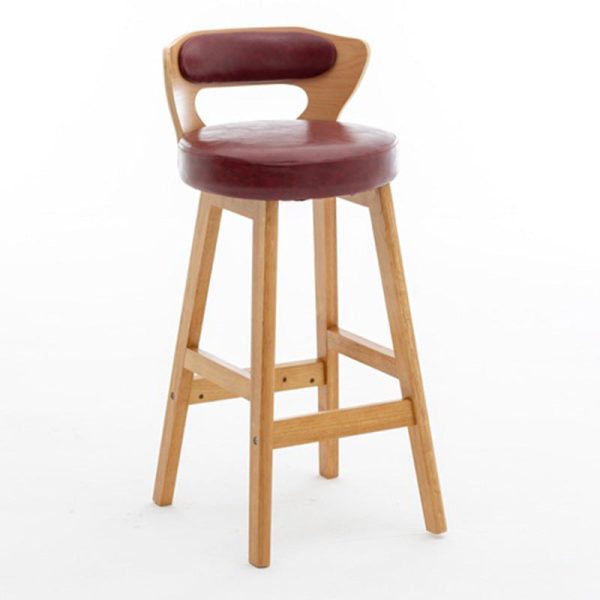 Modern Simplicity Round PU Leather Wood Bar Stool Low Back Footrest For Dining Room - Image 18