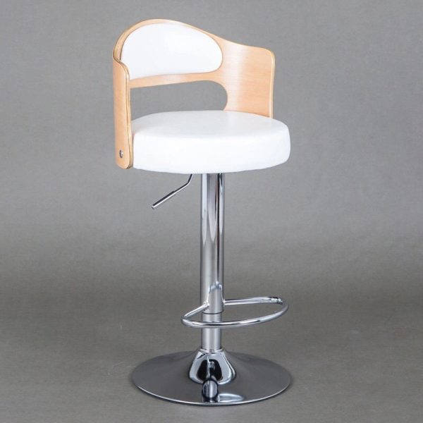 Contemporary Simplicity Round Faux Leather Upholstered Adjustable Height Swivel Bar Stool Low Back Footrest For Dining Room - Image 8