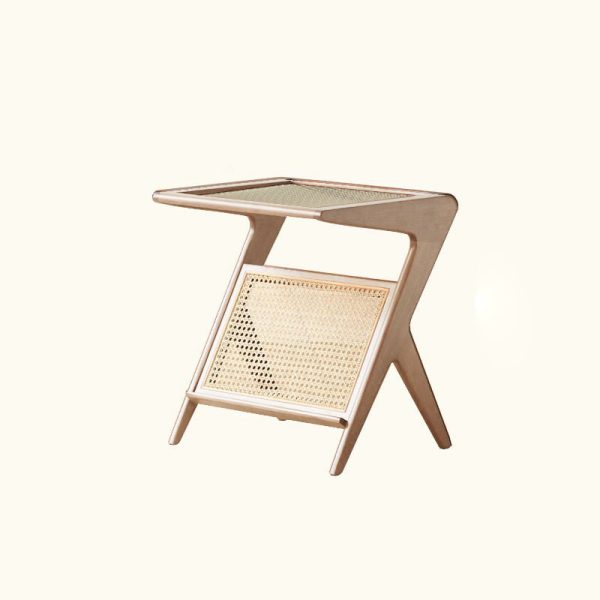 Traditional Japanese Weaving Rattan Glass Cherry Wood Ash Wood Rectangular Side Table 1-Shelf For Living Room - Image 20