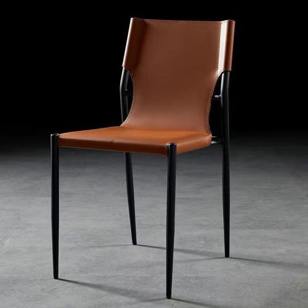 Contemporary Nordic Square Leather Carbon Steel Stackable Dining Chair Backrest For Dining Room - Image 15