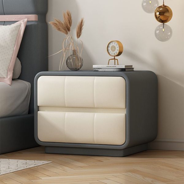 Contemporary Simplicity Square Microfiber Leather Wood Frame End Table 2-Drawer For Bedroom - Image 10