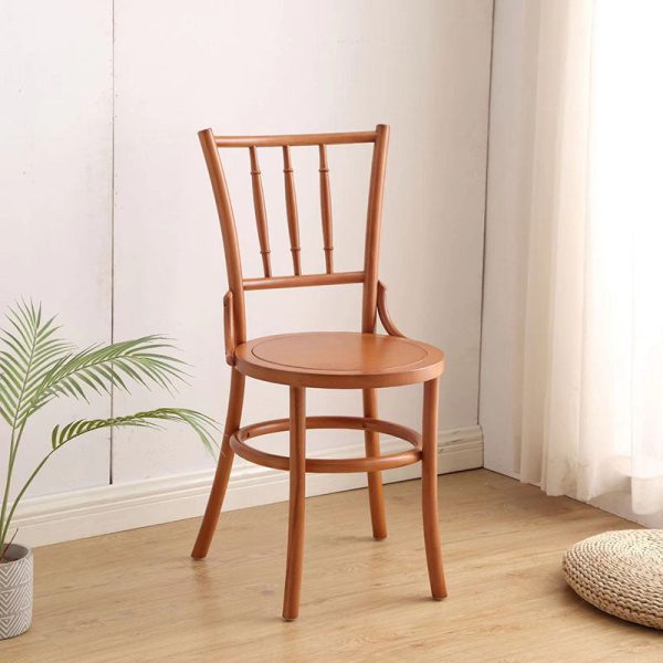 Traditional Vintage Round Cylinder Solid Wood Rattan Dining Chair Backrest For Living Room - Image 16
