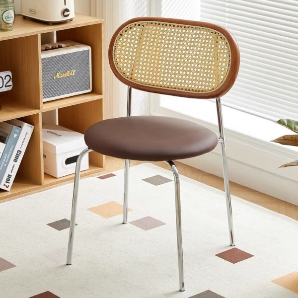 Contemporary Vintage Round Rectangular Solid Wood Metal Leather Dining Chair Backrest For Dining Room - Image 21