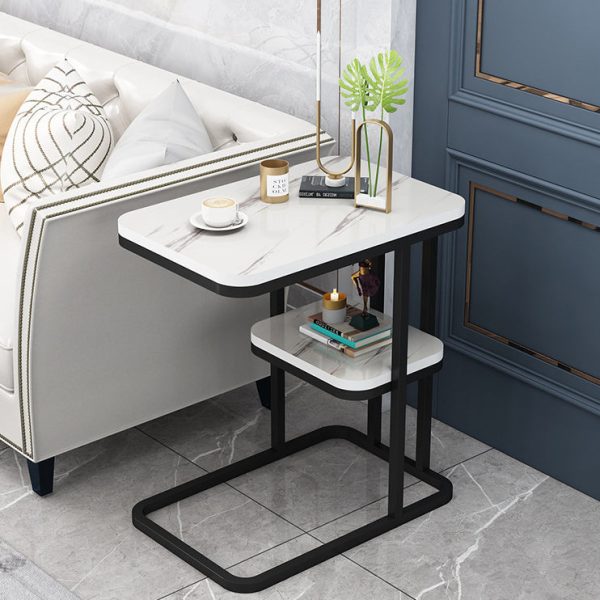 Modern Minimalist Square Metal Artificial Panel End Table For Living Room - Image 7