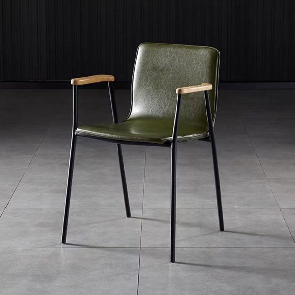 Contemporary Industrial Square Upholstered Leather Wooden Dining Chair Backrest Armrest For Dining Room - Image 19