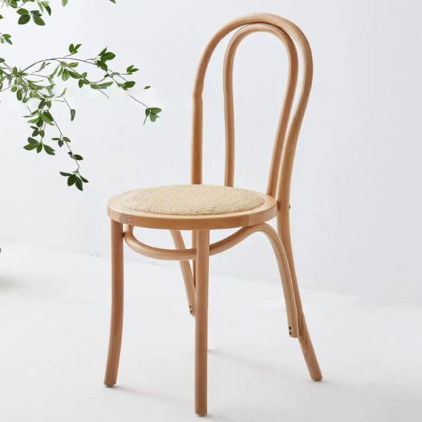 Traditional Vintage Curved Frame Solid Wood Wicker Dining Chair Backrest For Dining Room - Image 22