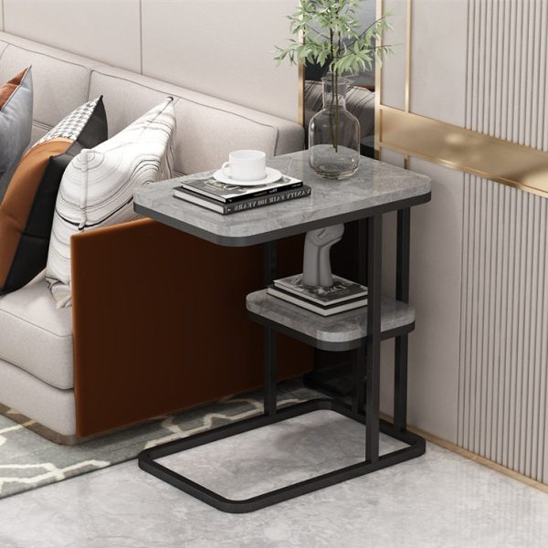 Modern Minimalist Square Metal Artificial Panel End Table For Living Room - Image 8