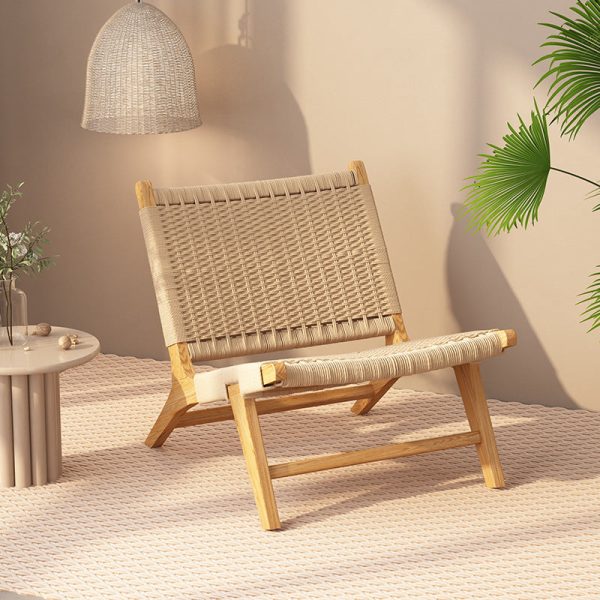 Contemporary Nordic Weaving Wood Rope Rectangular Square Accent Chair Backrest Armrest For Living Room - Image 7