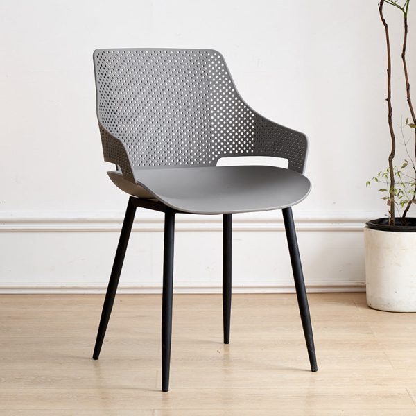 Modern Minimalist Square Hollowed Out Dots Backrest Plastic Iron Dining Chair Armrest For Dining Room - Image 20