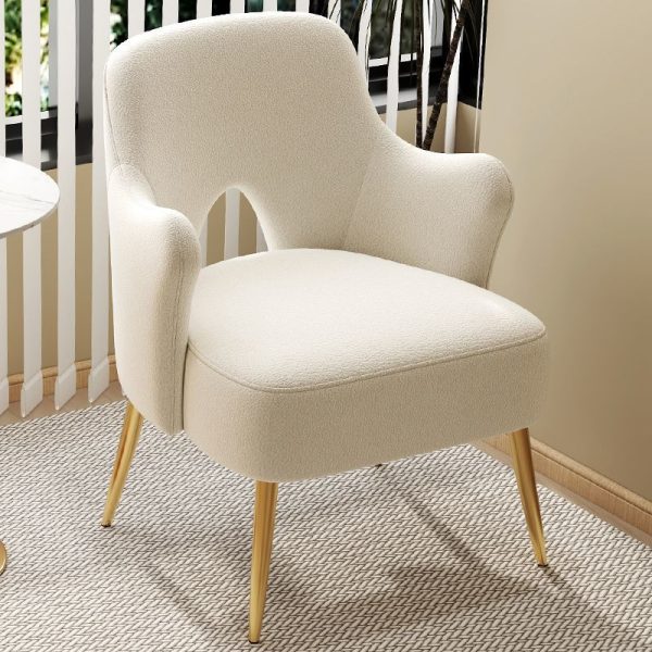 Modern Minimalist Curved Back Solid Wood Sponge Metal Accent Chair Backrest Armrest For Living Room - Image 15