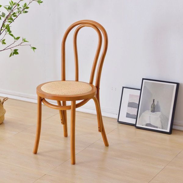 Traditional Chinese Round Wood Rattan Dining Chair Four Legs Backrest For Dining Room - Image 19