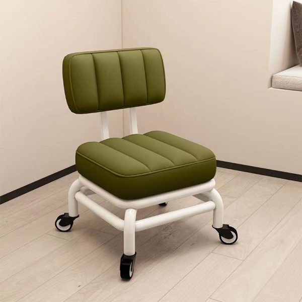 Contemporary Scandinavian Square Leather Upholstered Movable Footstool Backrest Caster For Living Room - Image 11