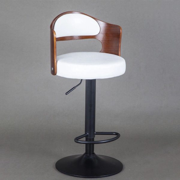 Contemporary Simplicity Round Faux Leather Upholstered Adjustable Height Swivel Bar Stool Low Back Footrest For Dining Room - Image 9