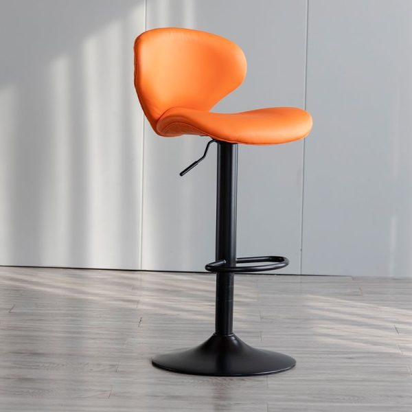 Contemporary Simplicity Curved PU Leather Liftable Swivel Bar Stool Backrest Footrest For Dining Room - Image 16