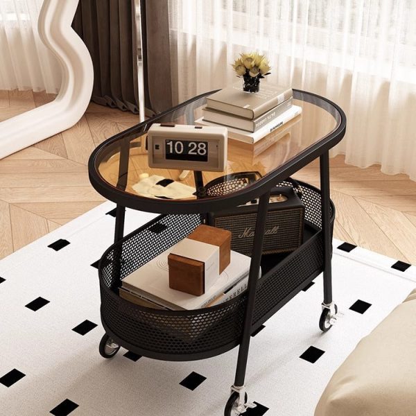Modern Simplicity Elliptical Glass Iron End Table 2-Tier For Living Room - Image 16