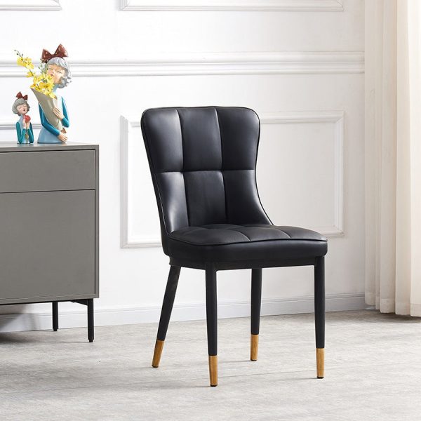Contemporary Nordic Square Lattice Upholstered Leather Carbon Steel Dining Chair Backrest For Dining Room - Image 3
