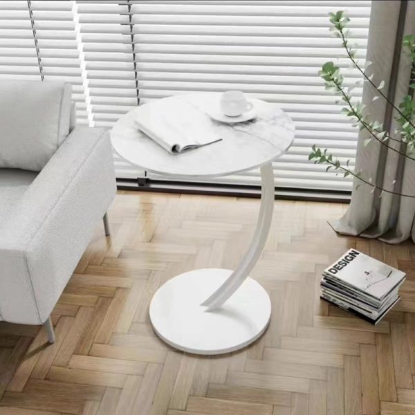 Modern Minimalist Round Wood Grain MDF Stainless Steel End Table For Living Room - Image 9