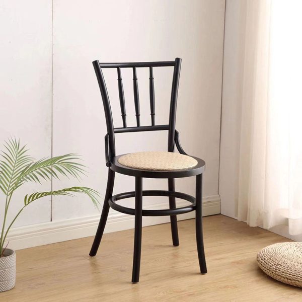 Traditional Vintage Round Cylinder Solid Wood Rattan Dining Chair Backrest For Living Room - Image 17
