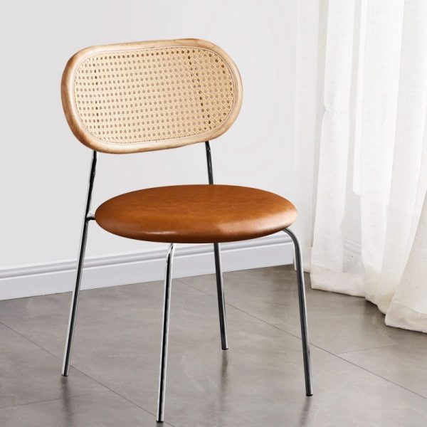 Contemporary Vintage Round Rectangular Solid Wood Metal Leather Dining Chair Backrest For Dining Room - Image 22