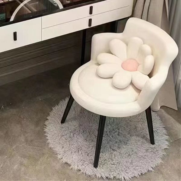 Contemporary Creative Floral Round Velvet Metal Vanity Stool Backrest Arm For Bedroom - Image 6