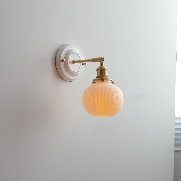 Vintage Japanese Ceramic Brass 1-Light Wall Sconce Lamp - Image 11