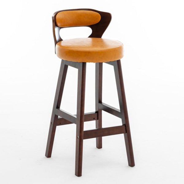 Modern Simplicity Round PU Leather Wood Bar Stool Low Back Footrest For Dining Room - Image 19