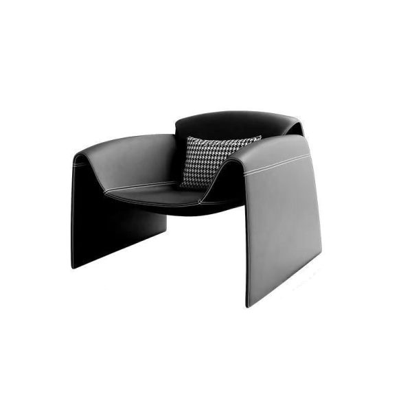 Modern Minimalist Trapezoid Back Plywood Leather Lambswool Accent Chair Backrest Armrest For Living Room - Image 27