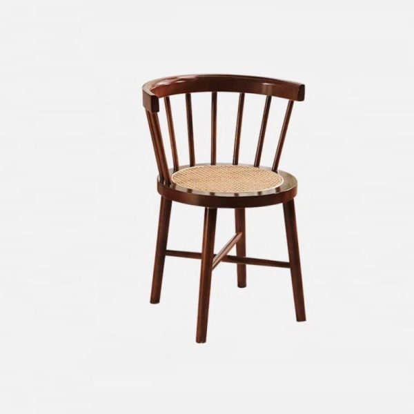 Contemporary Nordic Round Rubberwood Rattan Dining Chair Backrest For Dining Room - Image 16