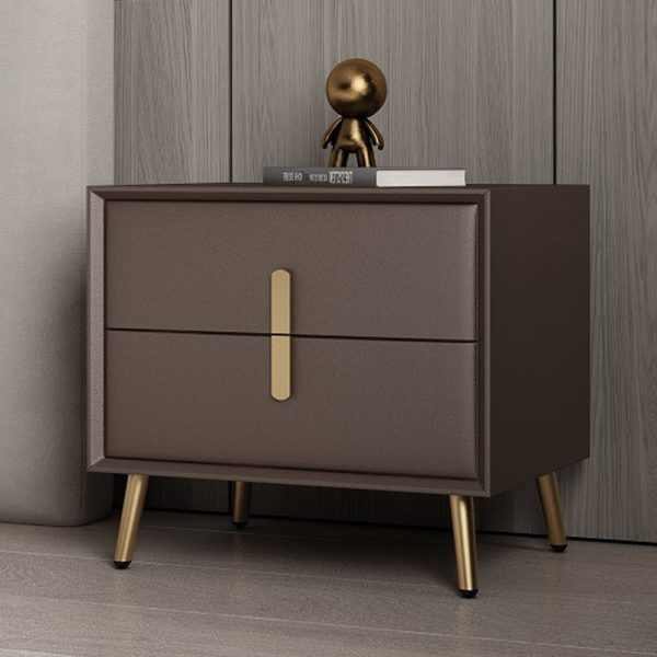Modern Luxury Rectangular Solid Wood Leather Hardware Nightstand 2-Drawer For Bedroom - Image 17