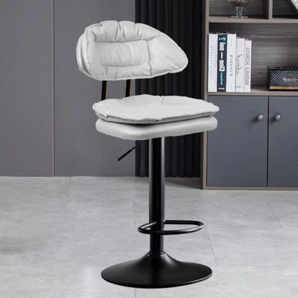 Modern Minimalist Square Cushion Leather Metal Bar Stool Backrest Height Adjustable For Dining Room - Image 24