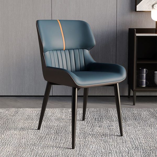 Modern Minimalist Steel Leather Dining Chair Backrest Armless For Dining Room - Image 11