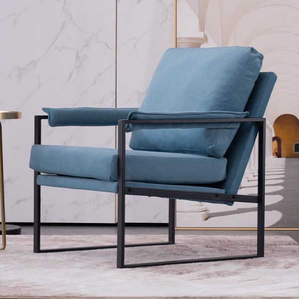 Contemporary Scandinavian Fabric Velvet Leather Carbon Steel Latex Sponge Square Accent Chair Backrest Armrest For Living Room - Image 5
